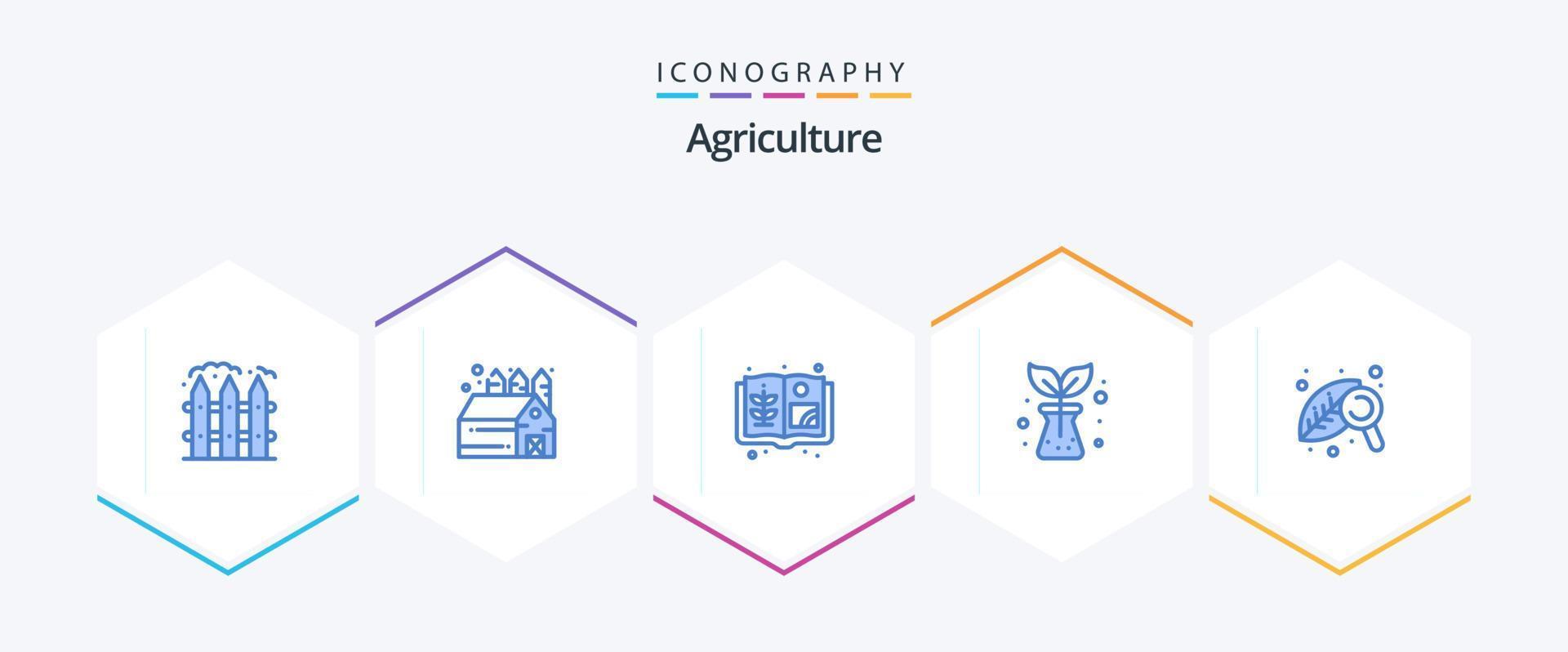 agricoltura 25 blu icona imballare Compreso foglia. libro. ricerca. pianta vettore