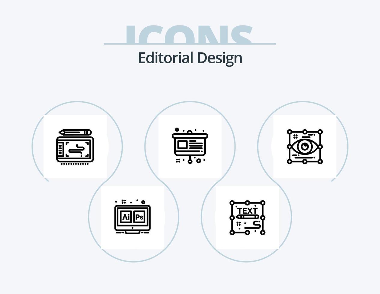 editoriale design linea icona imballare 5 icona design. bezier. documento. griglia. design. arte vettore