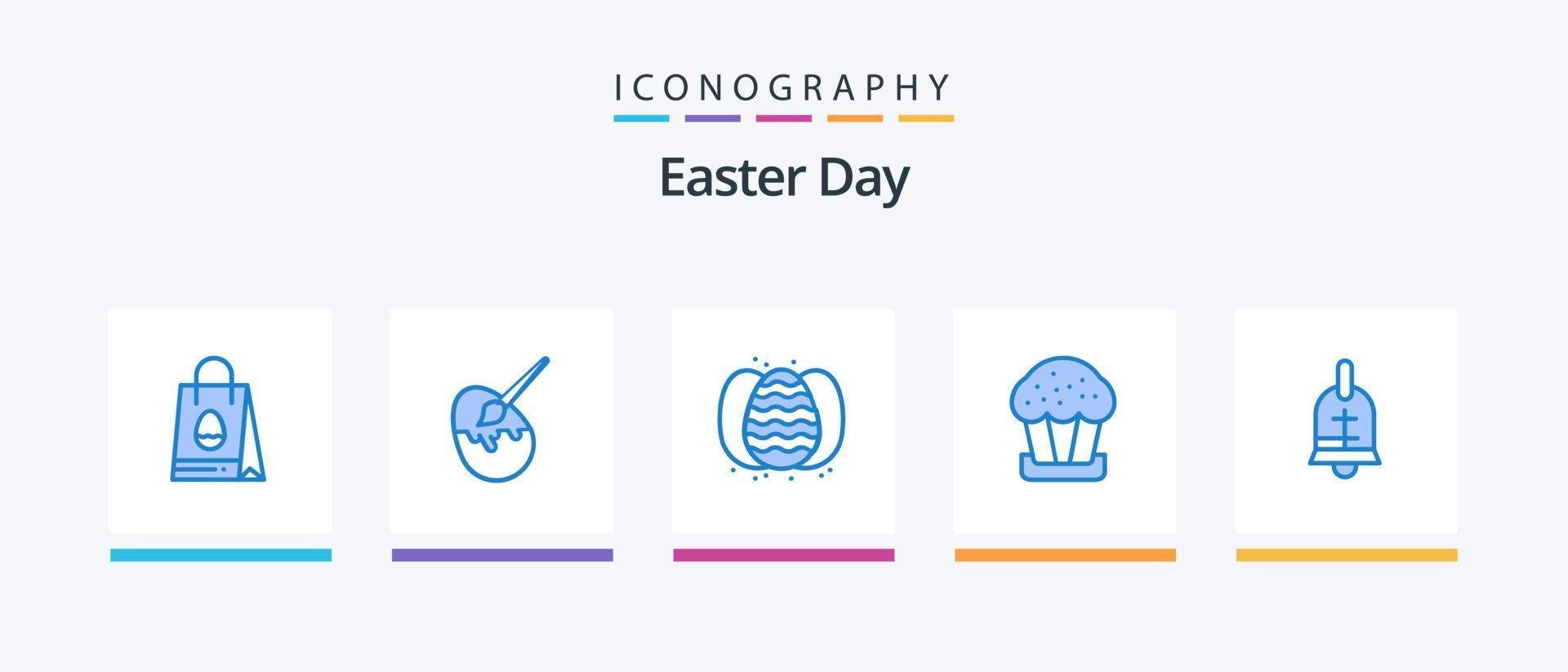 Pasqua blu 5 icona imballare Compreso squillo. Pasqua. uovo. cibo. torta. creativo icone design vettore