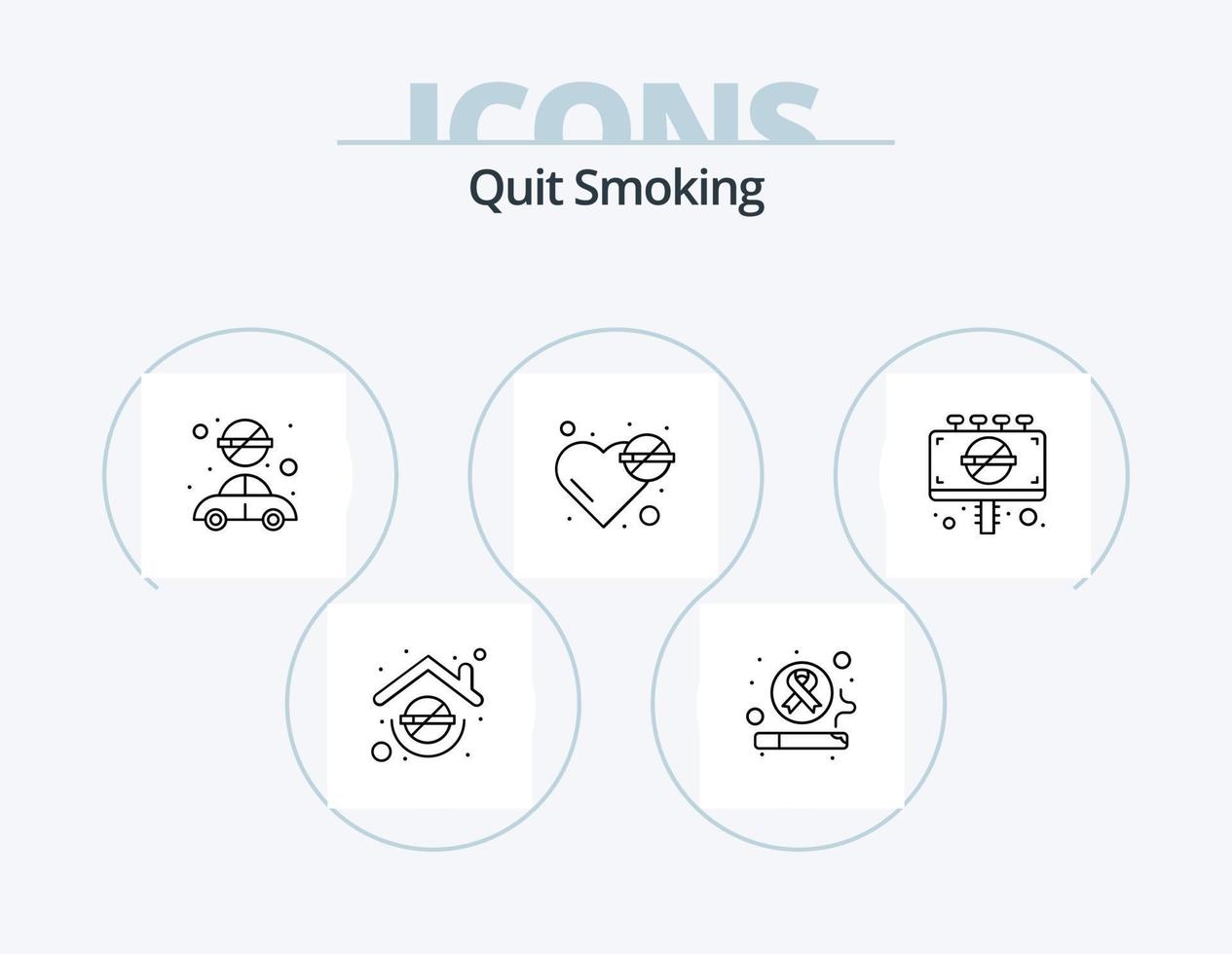 smettere fumo linea icona imballare 5 icona design. mozzato. sigaretta. tabacco denti. sigaretta. vietato vettore