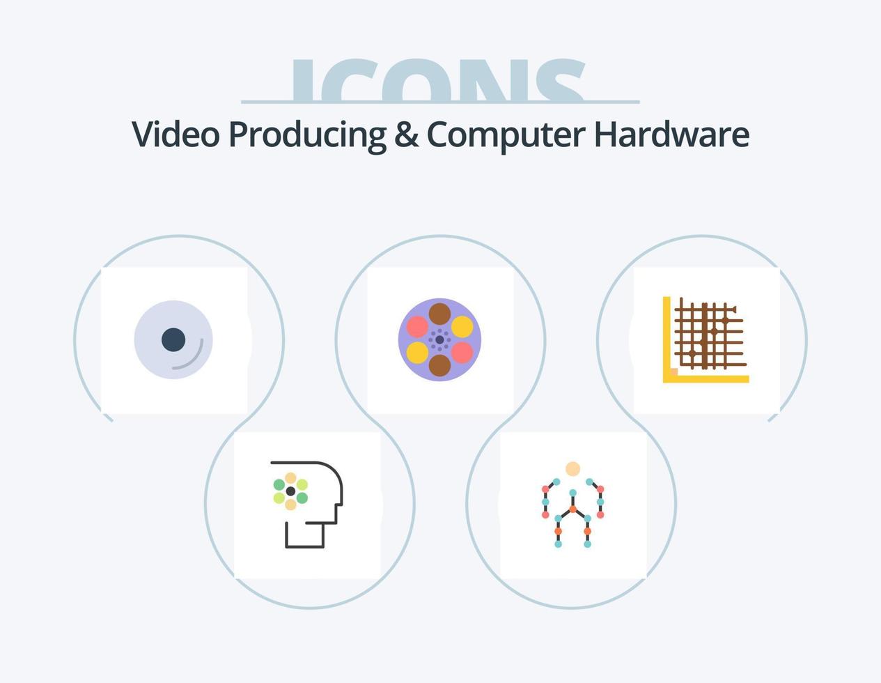 video producendo e computer hardware piatto icona imballare 5 icona design. cisterna. film. umano. film. media vettore