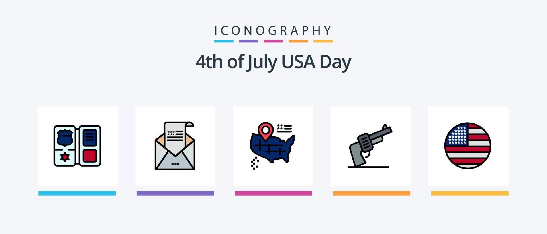 Stati Uniti d'America linea pieno 5 icona imballare Compreso succo. alcol. Posizione. americano. borsetta. creativo icone design vettore