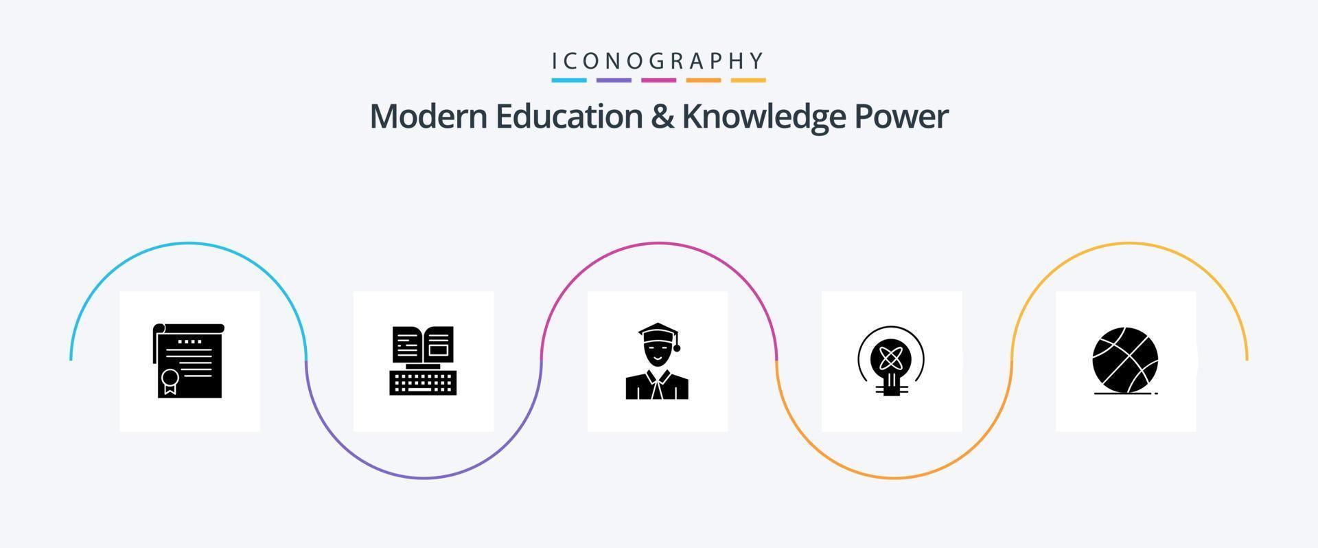 moderno formazione scolastica e conoscenza energia glifo 5 icona imballare Compreso gli sport. formazione scolastica. alunno. idea. lampadina vettore