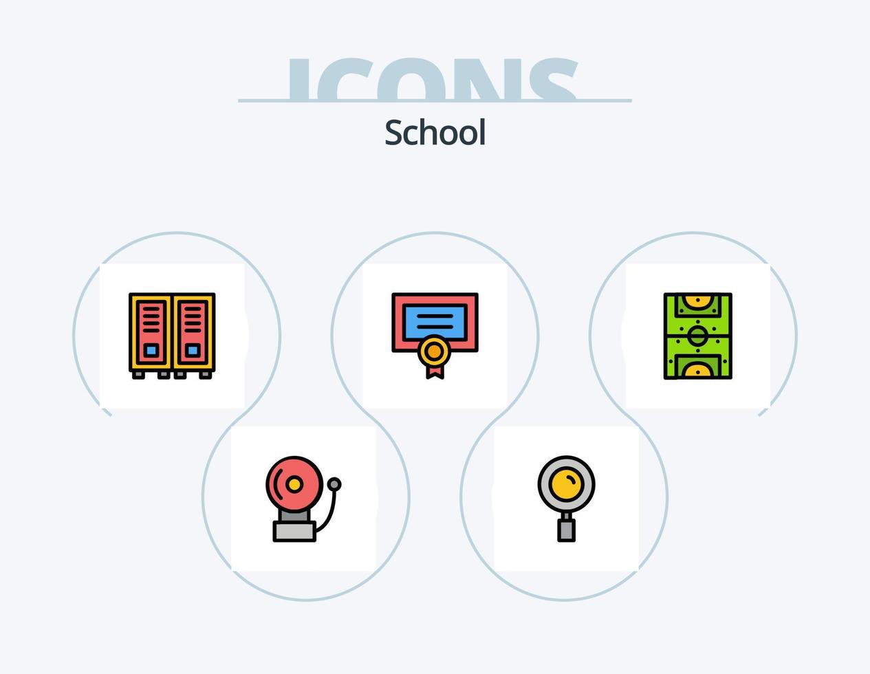 scuola linea pieno icona imballare 5 icona design. stazionario. formazione scolastica. Borsa. lettura. biblioteca vettore