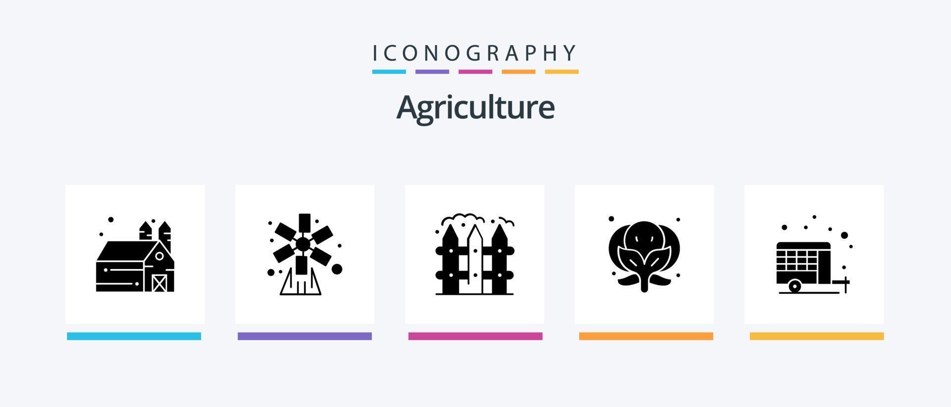 agricoltura glifo 5 icona imballare Compreso macchina. agricoltura. azienda agricola. verdura. broccoli. creativo icone design vettore