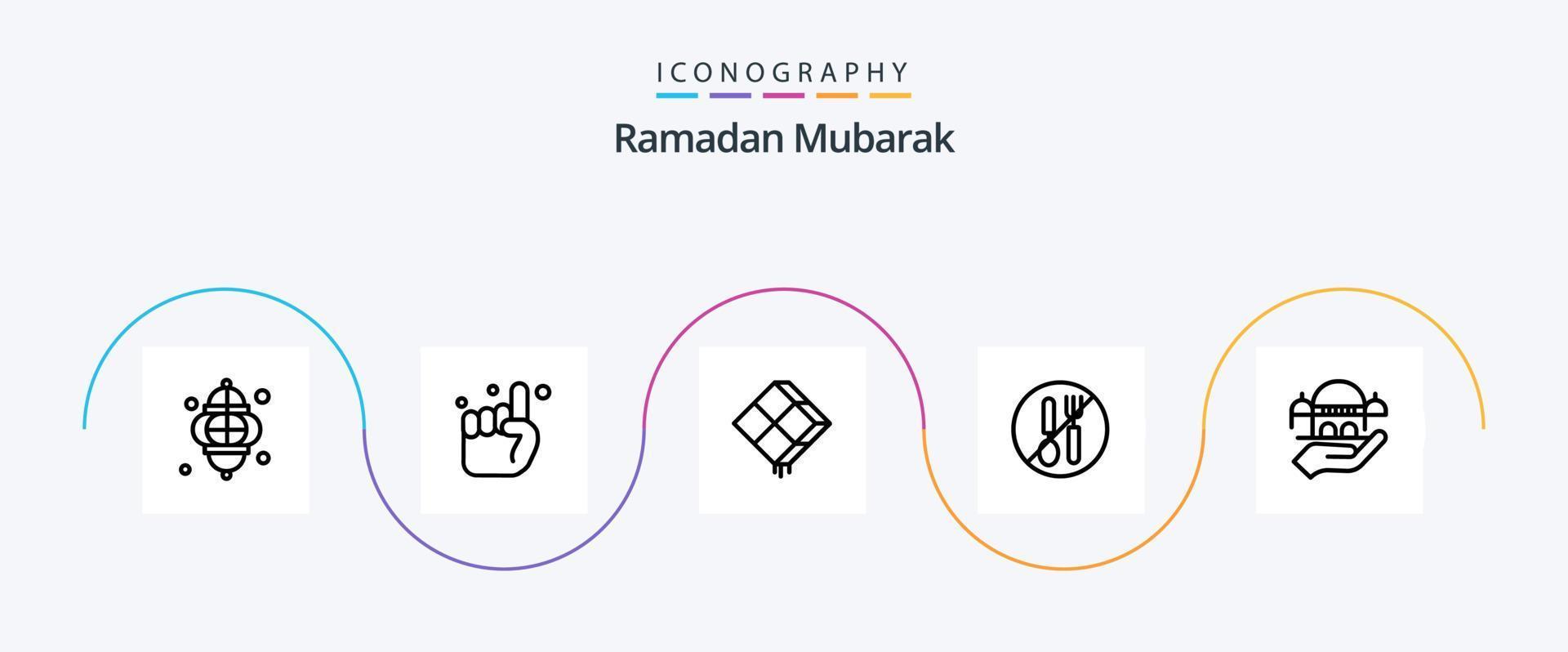 Ramadan linea 5 icona imballare Compreso cucchiaio. no. credere. cibo. Ramadhan vettore