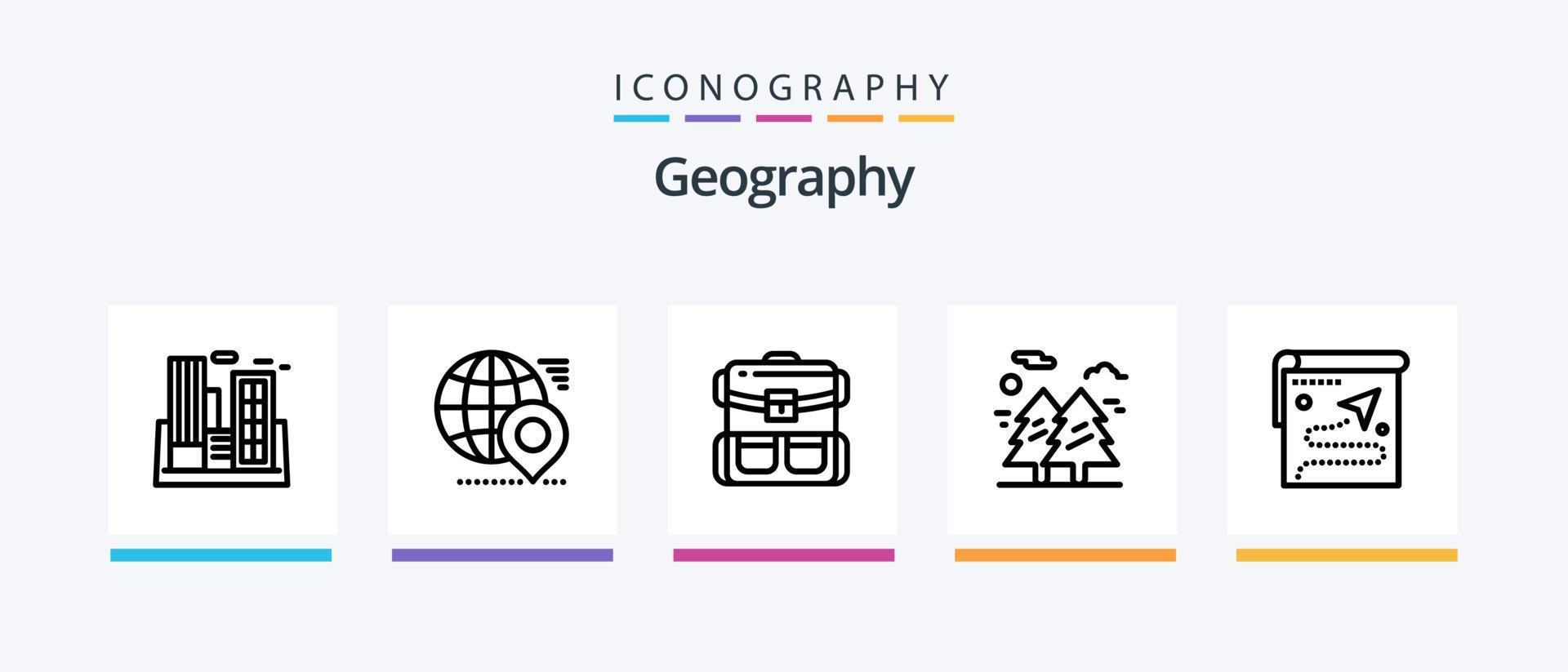 geo grafia linea 5 icona imballare Compreso Visa. passaporto. luminosità. carta geografica. posizione. creativo icone design vettore