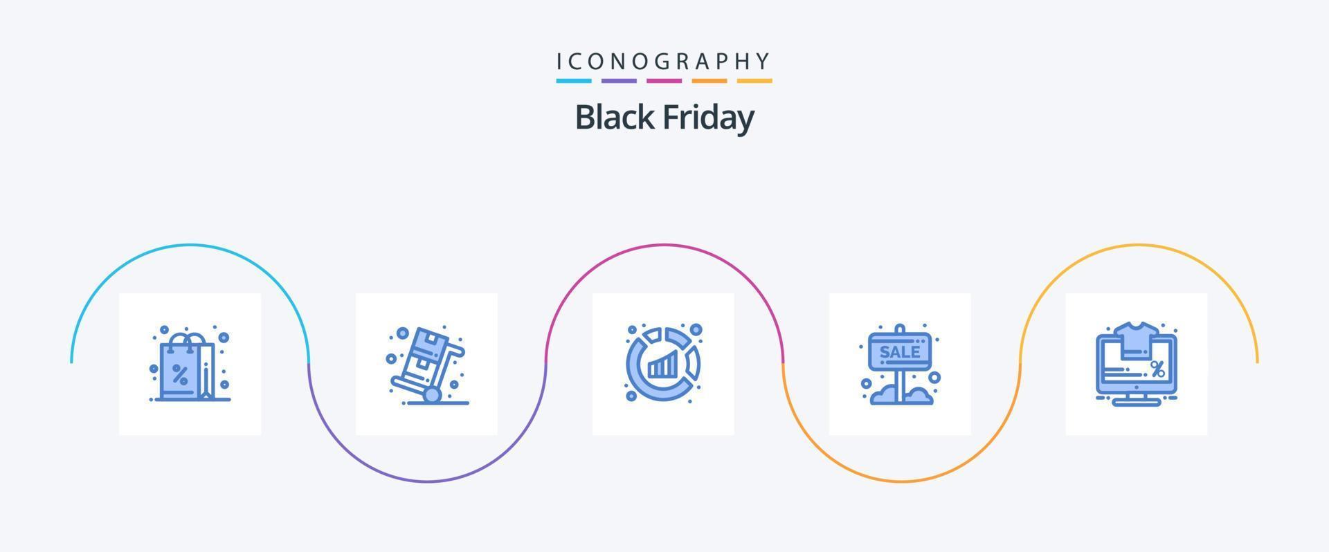 nero Venerdì blu 5 icona imballare Compreso negozio. saldi. carrello. Informazioni tavola. analisi vettore