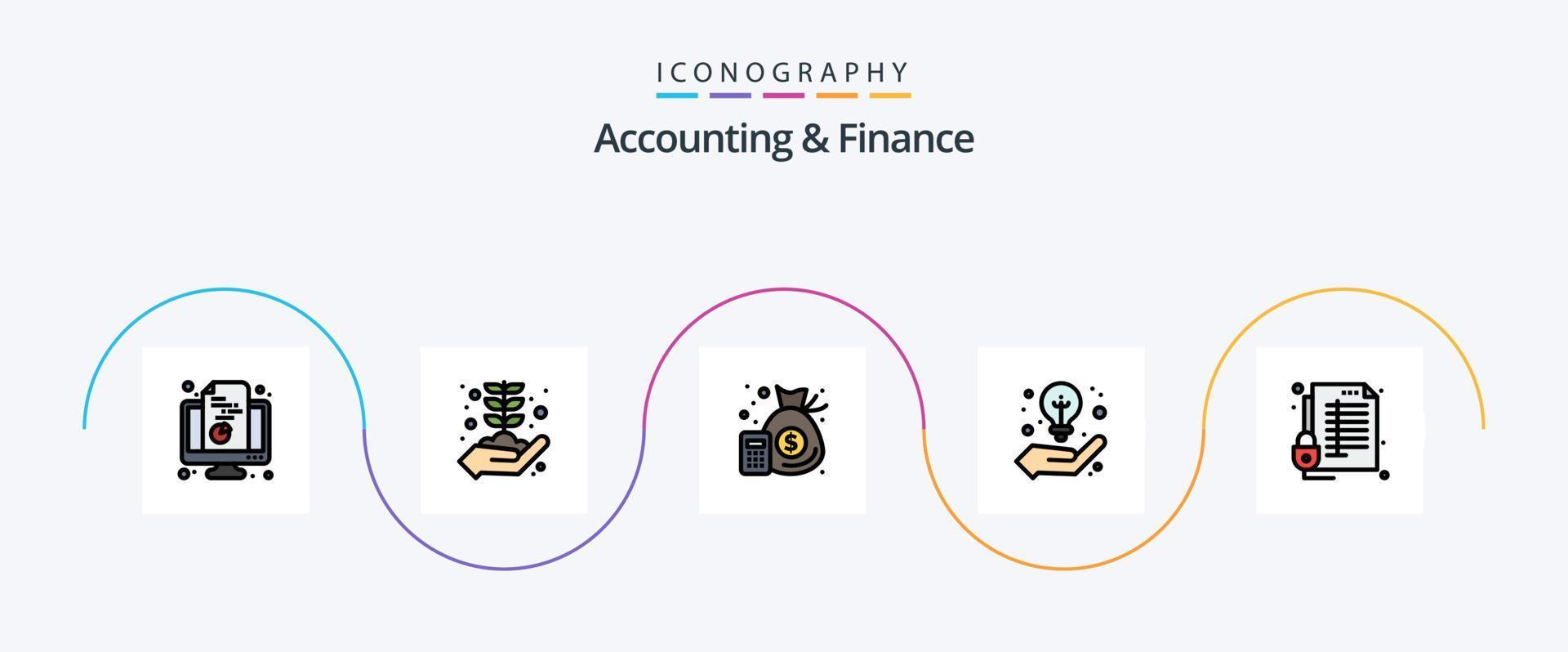 contabilità e finanza linea pieno piatto 5 icona imballare Compreso serratura. strategia. crescita. idea. i soldi vettore