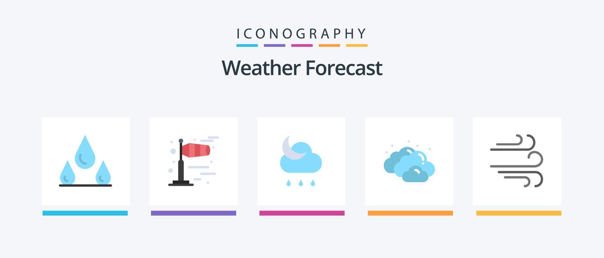 tempo metereologico piatto 5 icona imballare Compreso . vento. notte. tempo atmosferico. tempo atmosferico. creativo icone design vettore