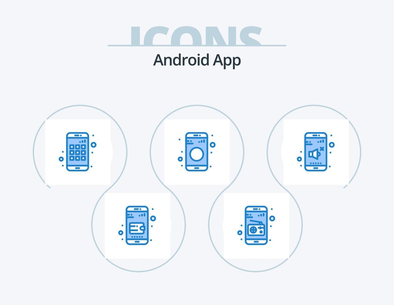 androide App blu icona imballare 5 icona design. volume. smartphone. suono. cartello vettore