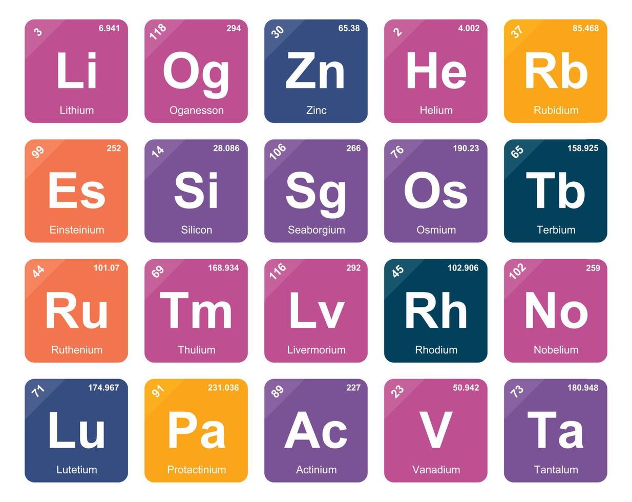 20 preiodico tavolo di il elementi icona imballare design vettore