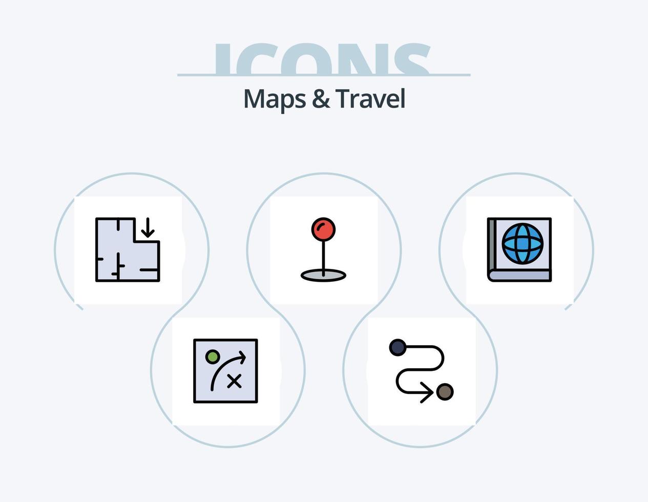 mappe e viaggio linea pieno icona imballare 5 icona design. . carta geografica. vettore