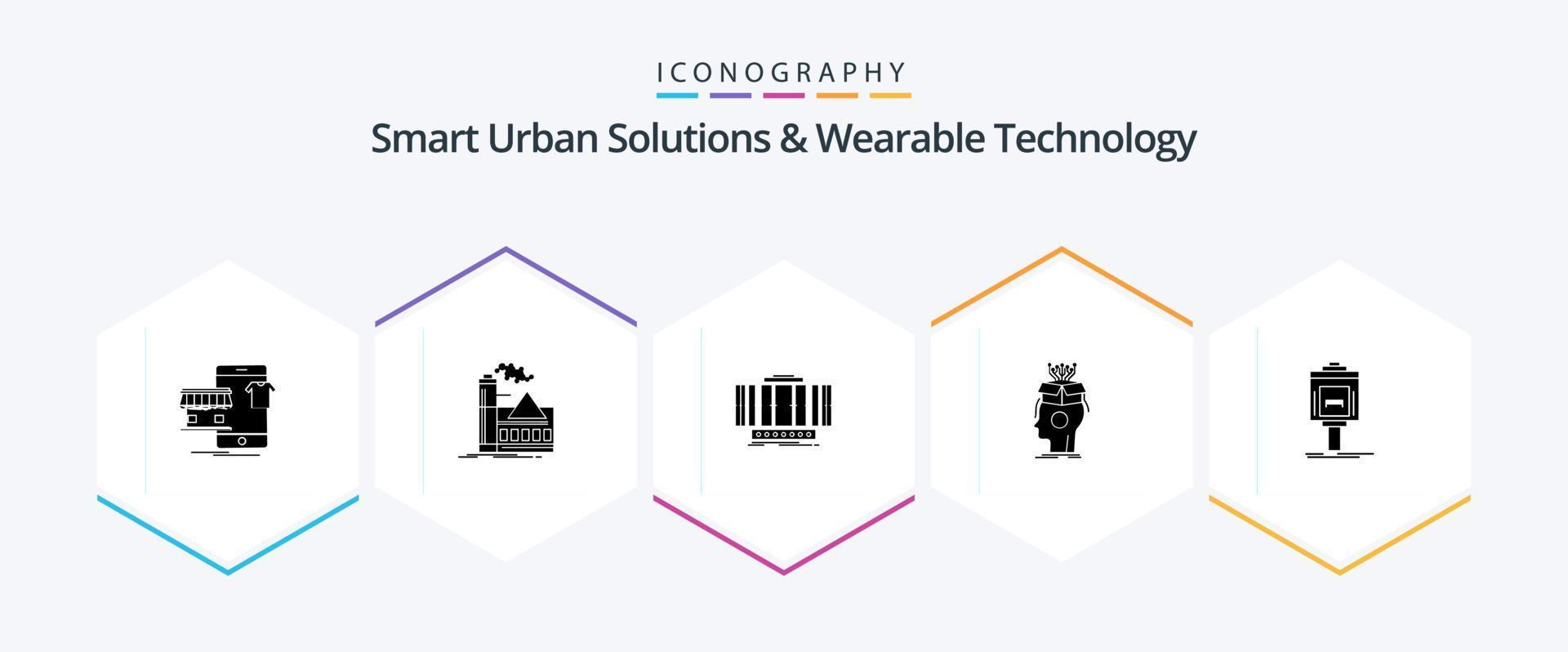 inteligente urbano soluzioni e indossabile tecnologia 25 glifo icona imballare Compreso cervello. sottosorveglianza. mettere in guardia. tecnologia. asse vettore