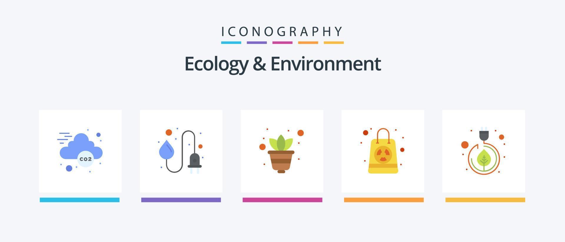 ecologia e ambiente piatto 5 icona imballare Compreso le foglie. elettricità. in crescita. Borsa. radiazione. creativo icone design vettore