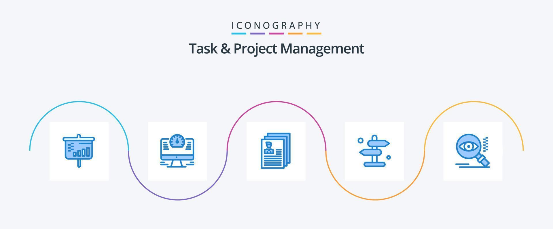 compito e progetto gestione blu 5 icona imballare Compreso ricerca. strada. documento. navigazione. tavola vettore