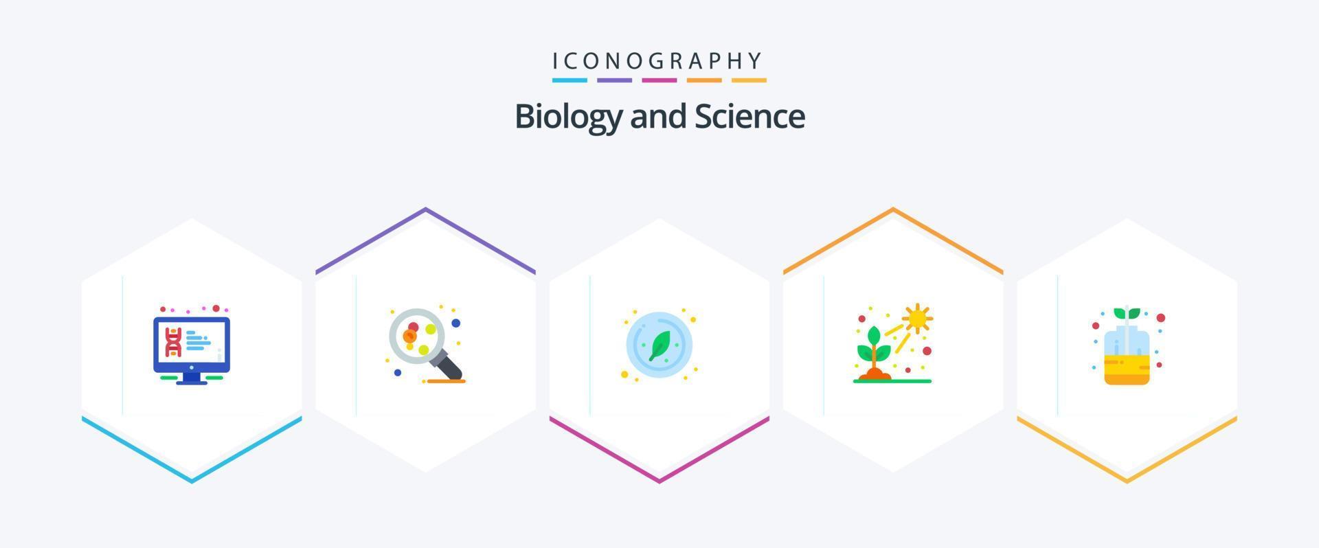 biologia 25 piatto icona imballare Compreso crescere. luce. scienza. diretto. cerchio vettore