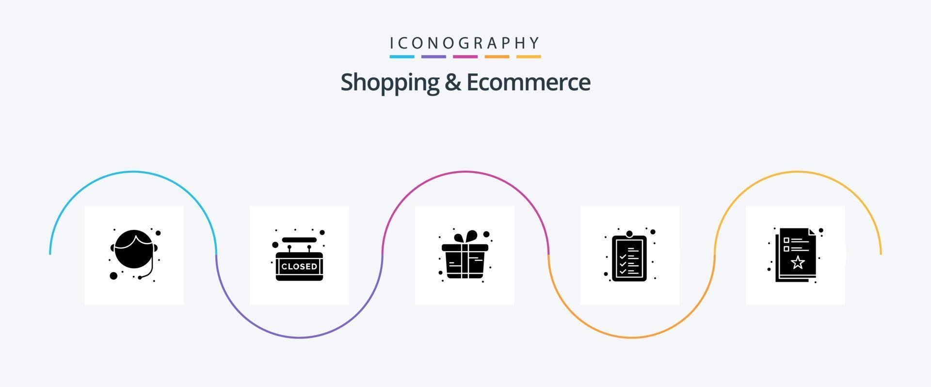 shopping e e-commerce glifo 5 icona imballare Compreso documento. spedizione. regalo. Prodotto. dai un'occhiata vettore