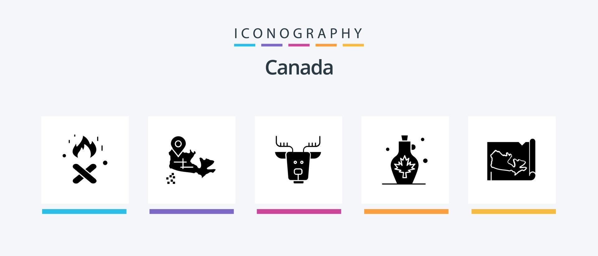 Canada glifo 5 icona imballare Compreso Canada. carta geografica. Canada. foglia. acqua. creativo icone design vettore