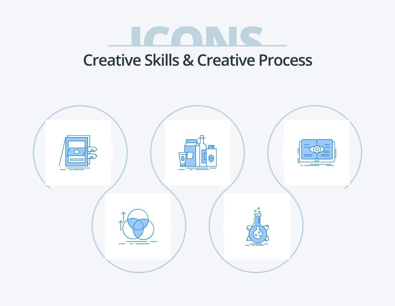 creativo abilità e creativo processi blu icona imballare 5 icona design. marketing. confezione. tubo. File. vendita vettore