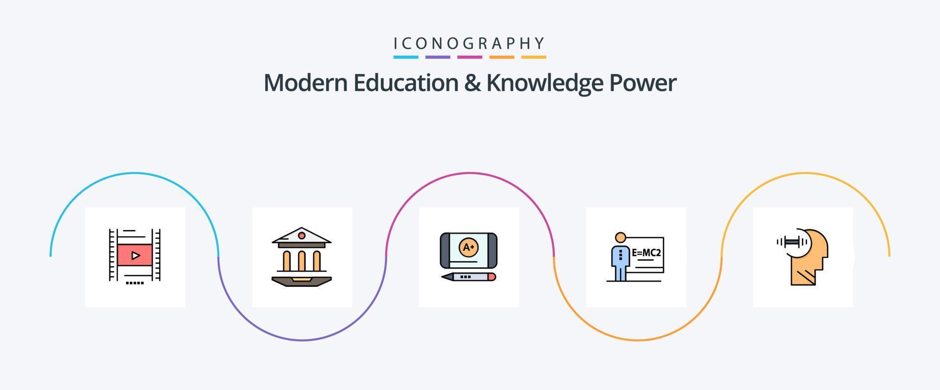 moderno formazione scolastica e conoscenza energia linea pieno piatto 5 icona imballare Compreso daubbell. addestramento. migliore grado. camera. classe vettore