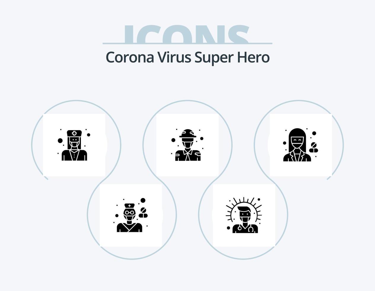 corona virus super eroe glifo icona imballare 5 icona design. militare. esercito. Salute. maschio. medico vettore