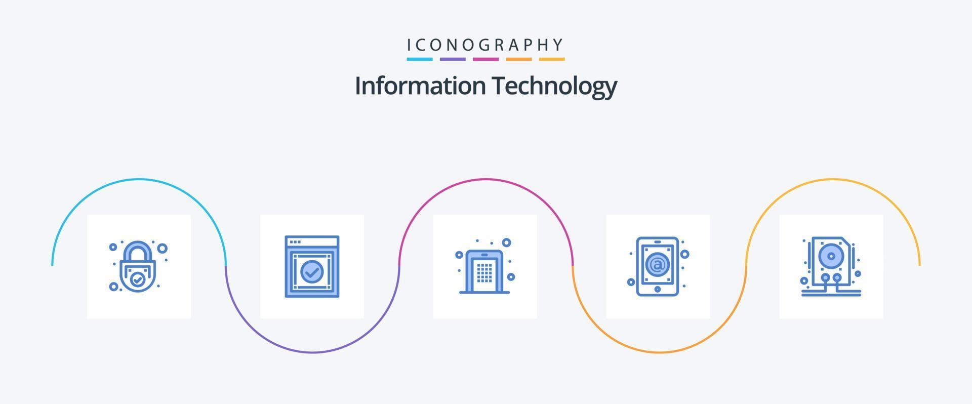 informazione tecnologia blu 5 icona imballare Compreso casella di posta. app. ragnatela. perno codice. mobile vettore