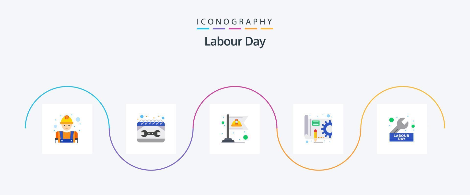 lavoro duro e faticoso giorno piatto 5 icona imballare Compreso giorno. penna. chiave inglese. Piano. lavoro duro e faticoso vettore