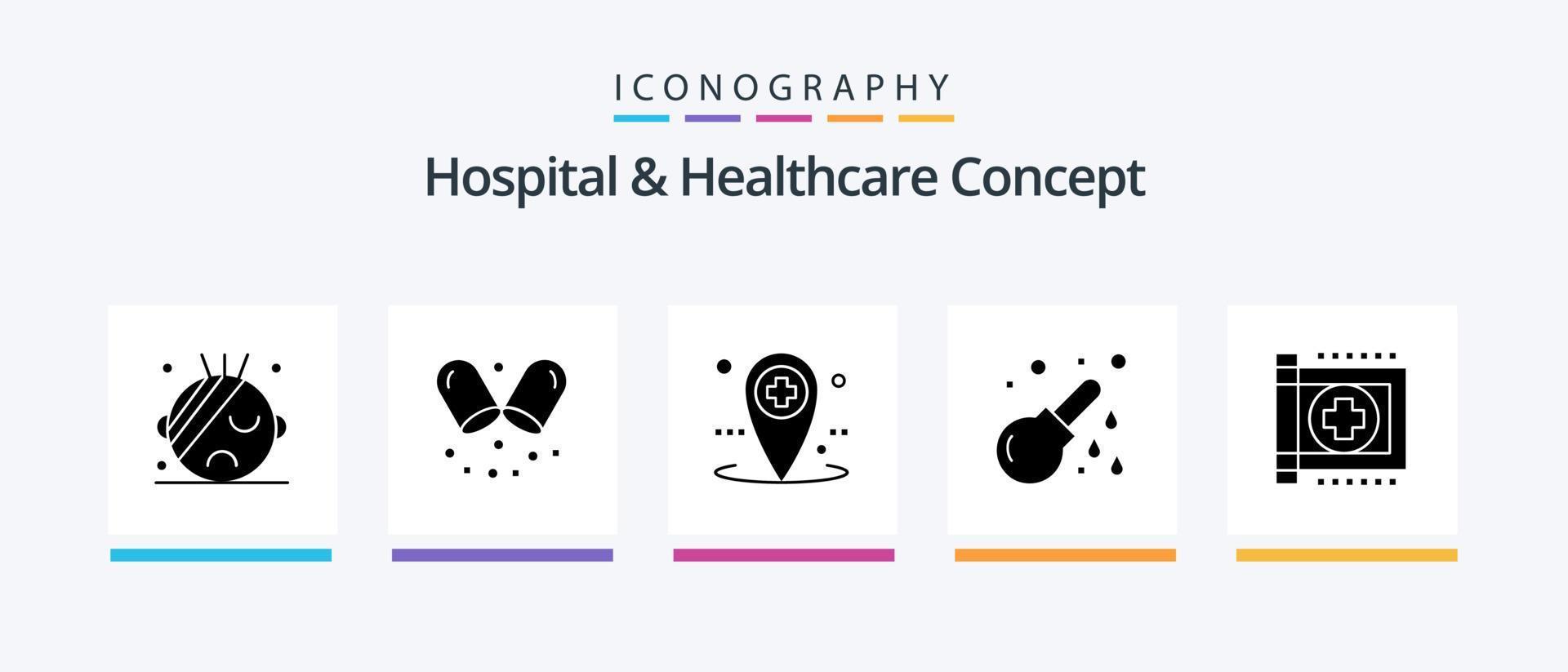 ospedale e assistenza sanitaria concetto glifo 5 icona imballare Compreso . Salute. Salute. bandiera. cura. creativo icone design vettore