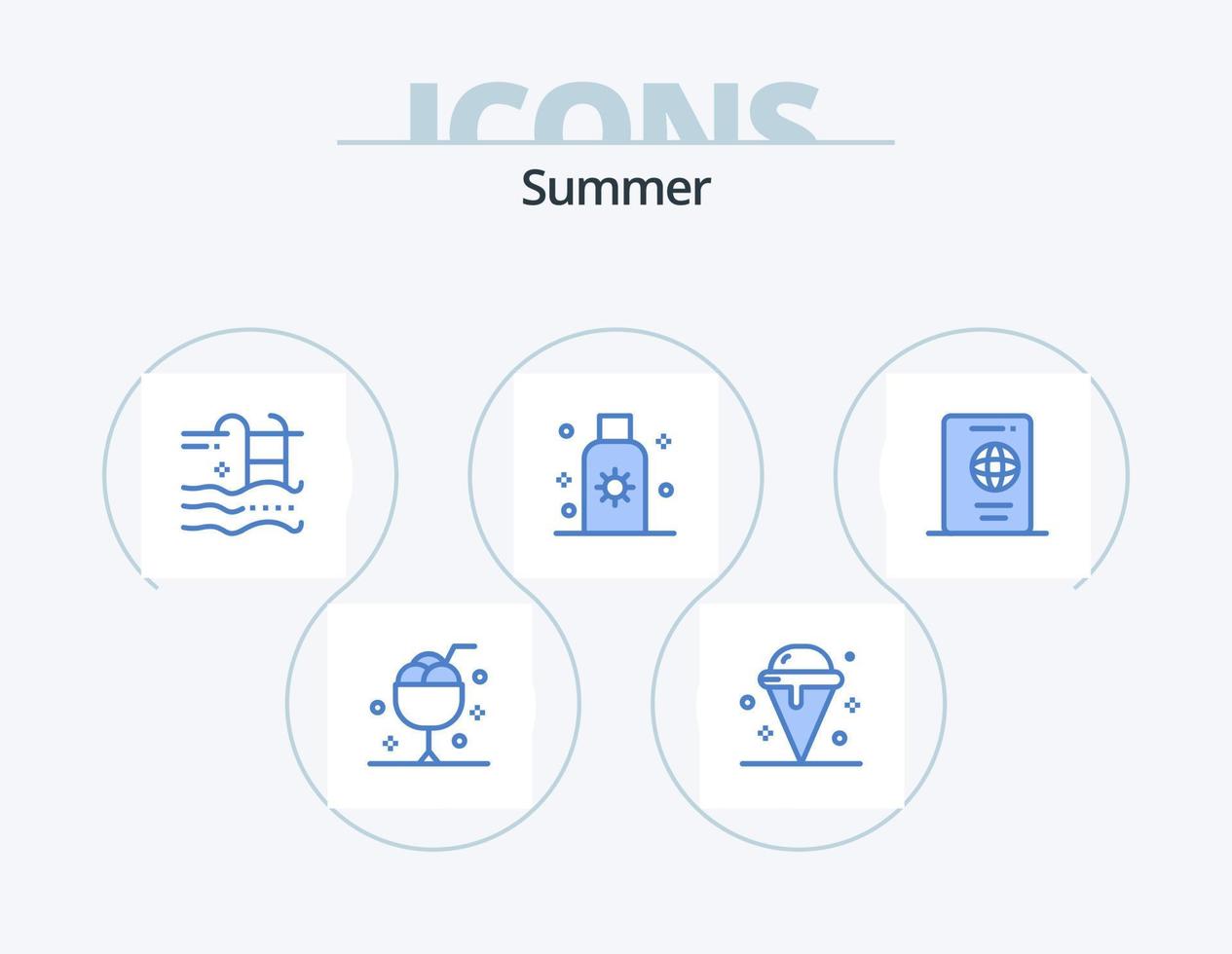 estate blu icona imballare 5 icona design. estate. lozione. estate. acqua. estate vettore