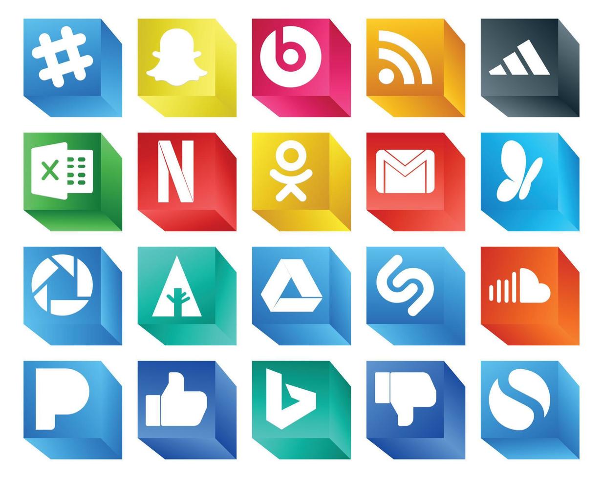 20 sociale media icona imballare Compreso soundcloud Google guidare odnoklassniki primo msn vettore