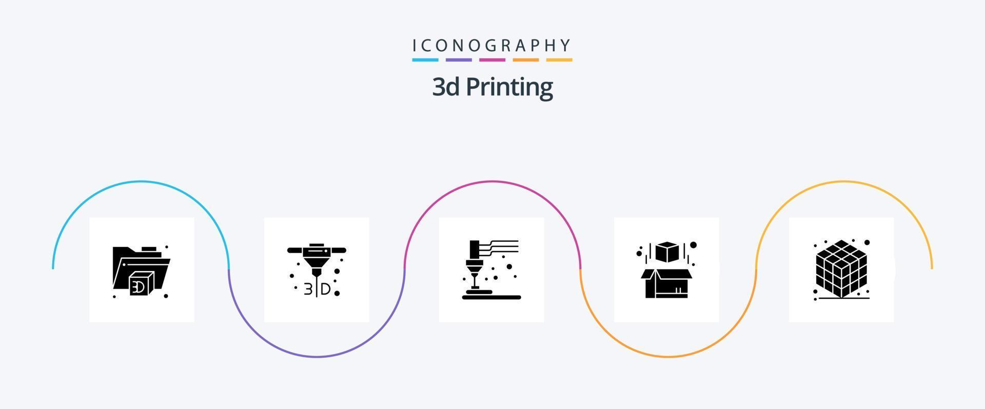 3d stampa glifo 5 icona imballare Compreso . cubo. plastica. 3d. modello vettore