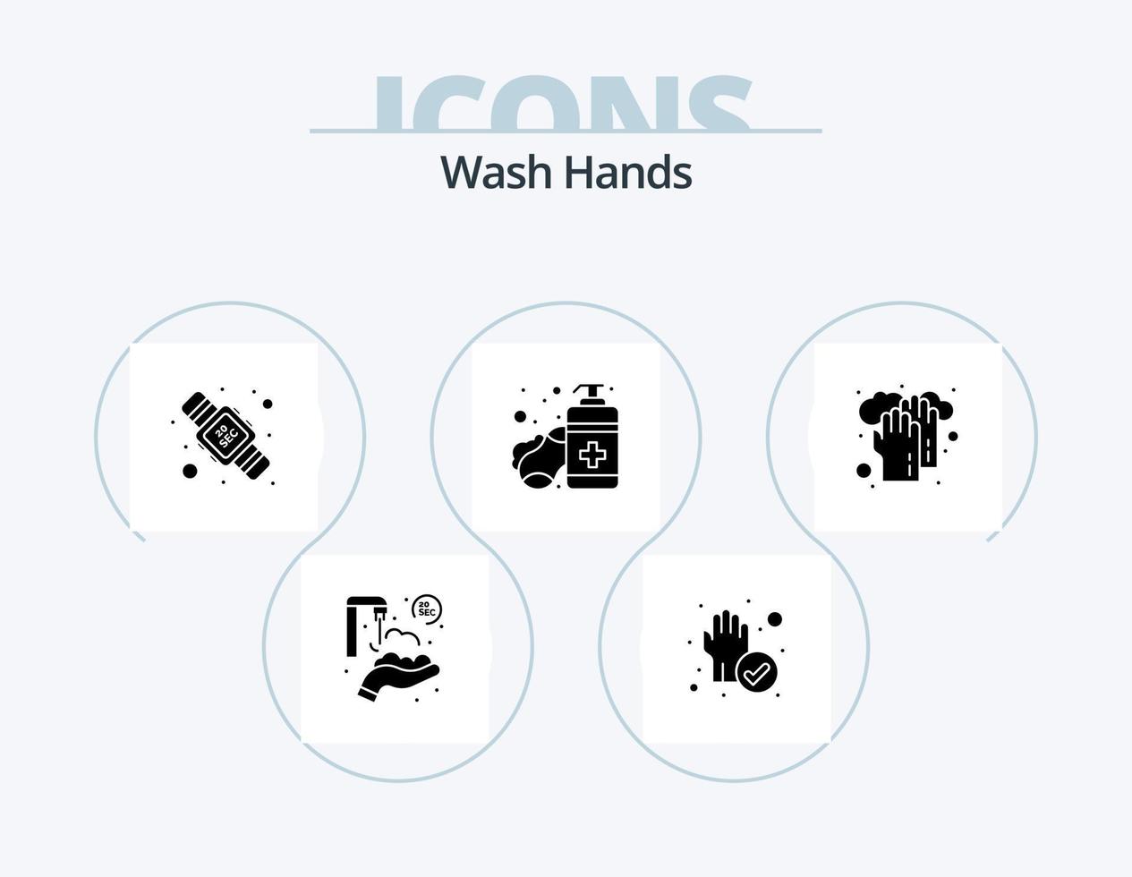 lavare mani glifo icona imballare 5 icona design. mani. mani cura. mani igiene. disinfettante. sapone vettore