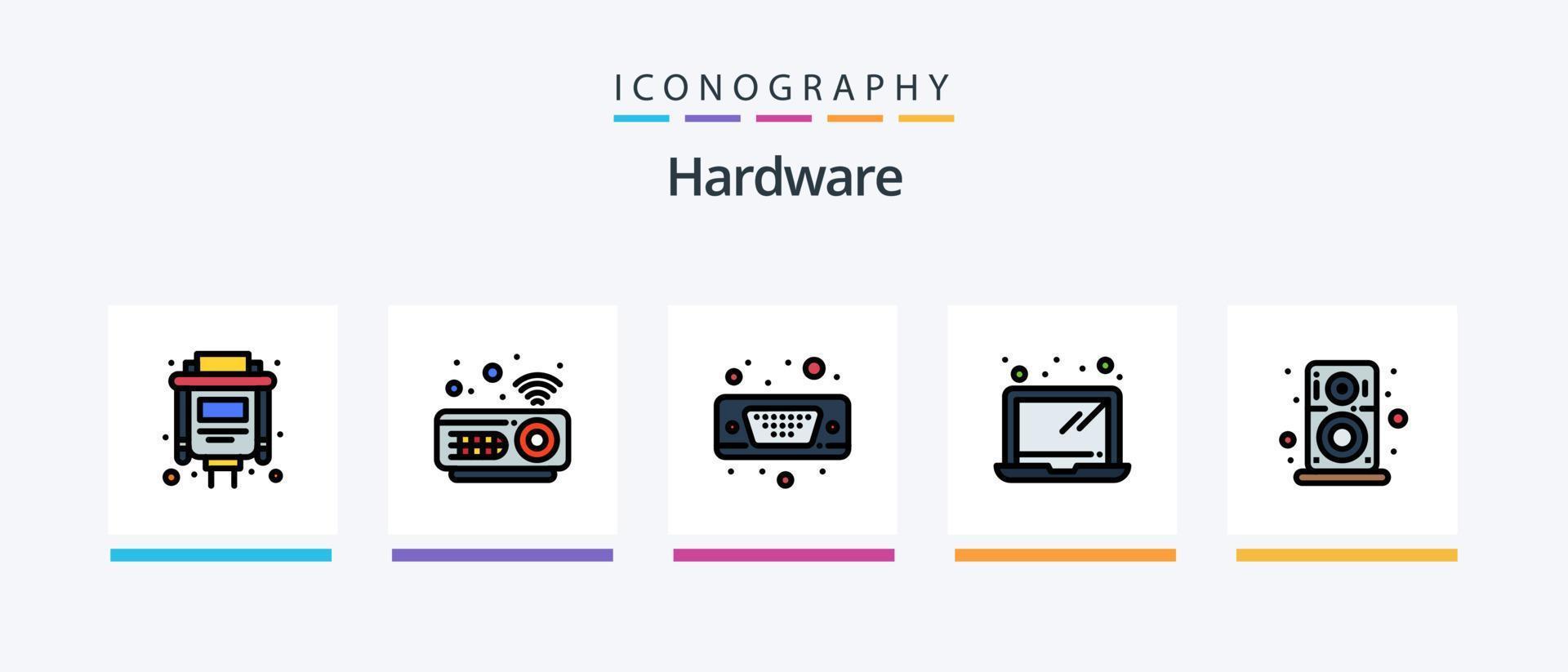 hardware linea pieno 5 icona imballare Compreso porta. hardware. vga. PRESA. elettrico. creativo icone design vettore