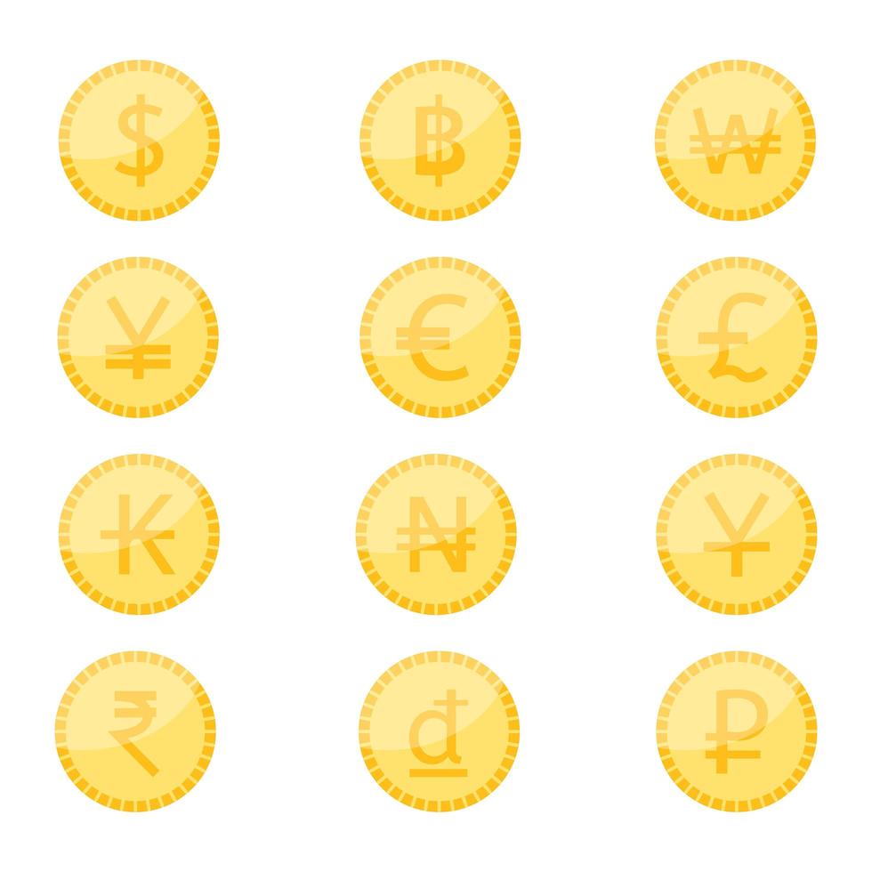 set di icone di simbolo di valuta moneta vettore