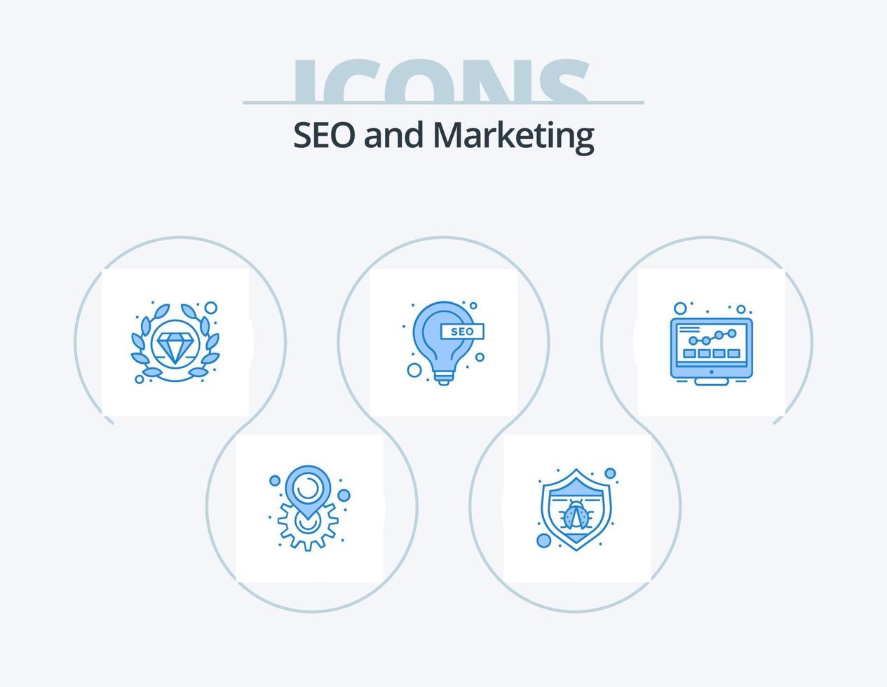 SEO blu icona imballare 5 icona design. monitoraggio. Internet. premio. seo. idea vettore