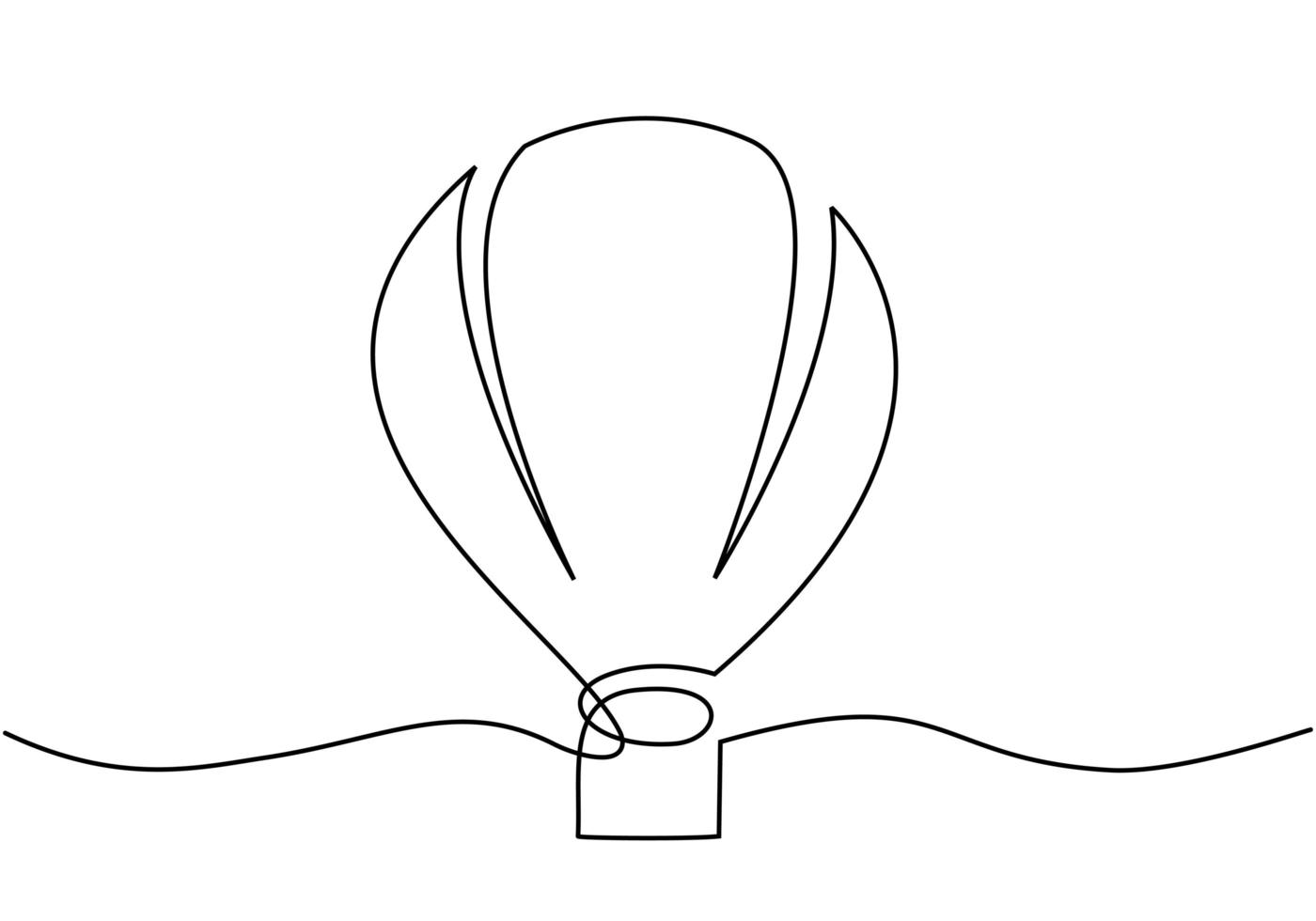 una mongolfiera in stile linea tra le nuvole. mongolfiera nel cielo. concetto di viaggio creativo minimalismo. illustrazione vettoriale isolato su sfondo bianco.