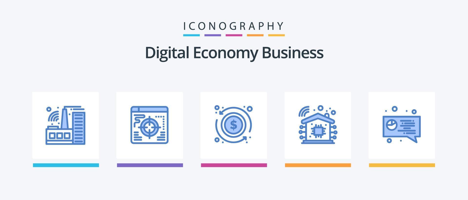 digitale economia attività commerciale blu 5 icona imballare Compreso . torta. scambio. digitale. tecnologia. creativo icone design vettore