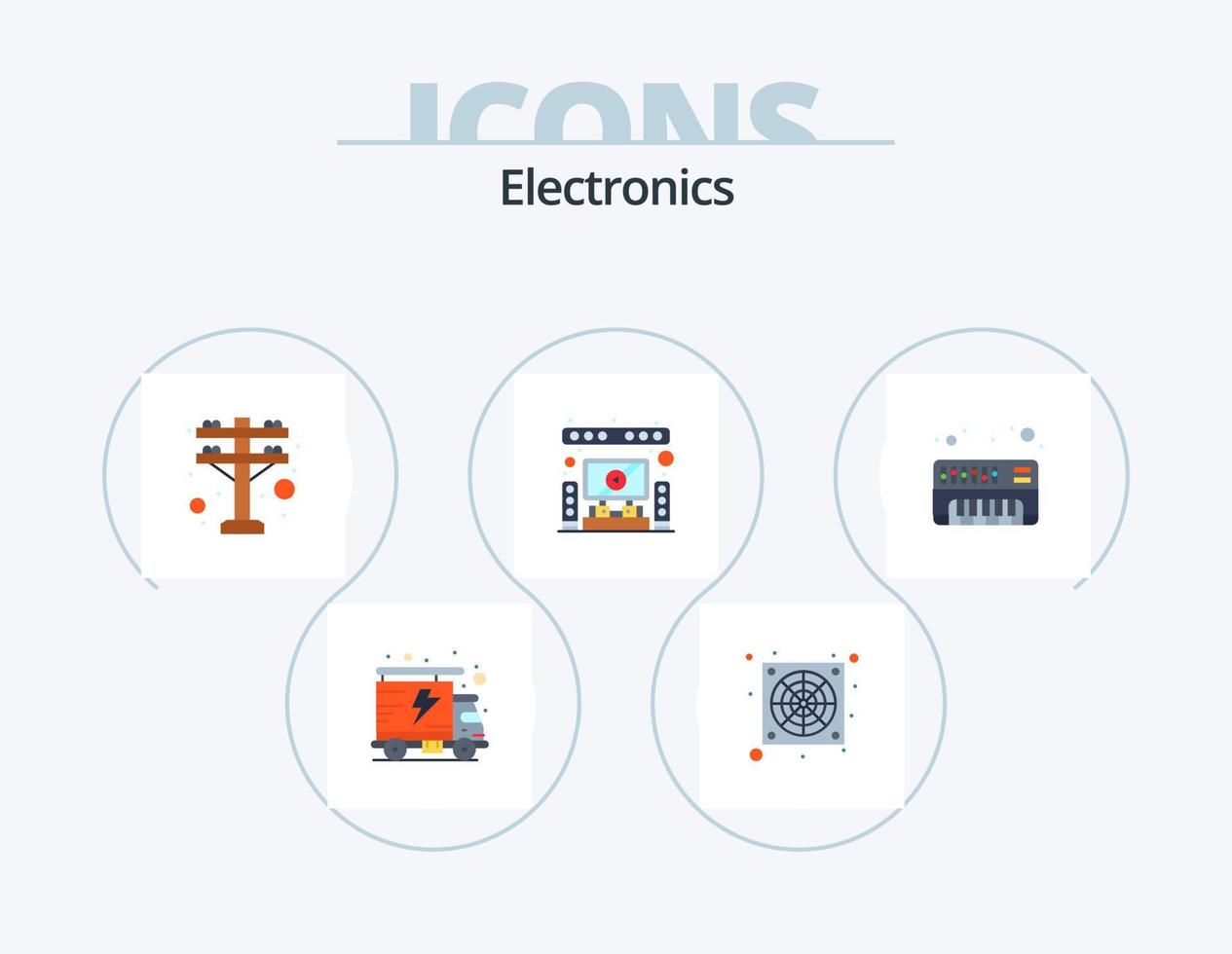 elettronica piatto icona imballare 5 icona design. . sintetizzatore. potenza. elettronico. Teatro vettore