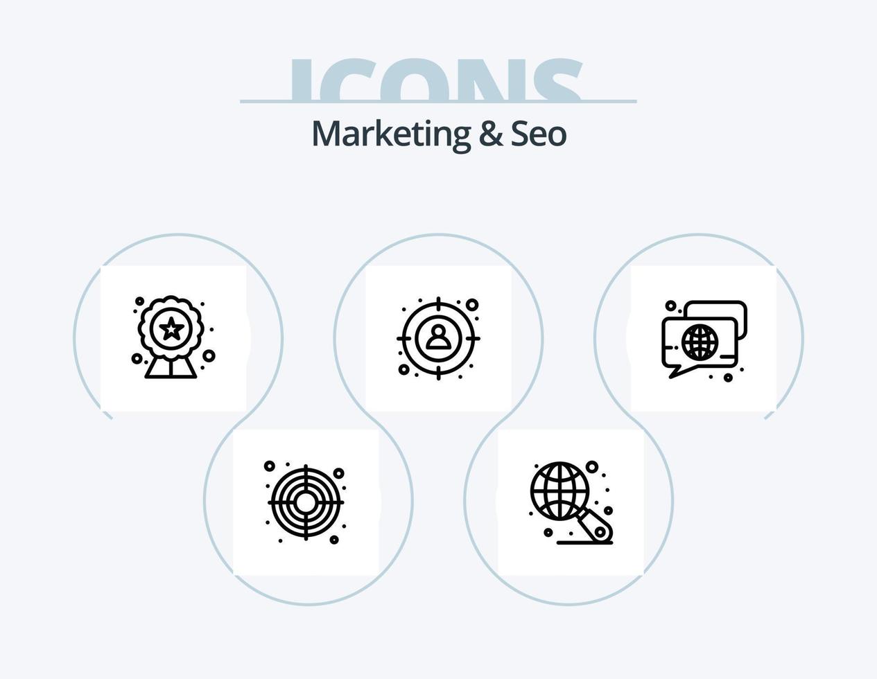 marketing e SEO linea icona imballare 5 icona design. globo con serratura. globo. torta grafico. sicurezza. schermo vettore