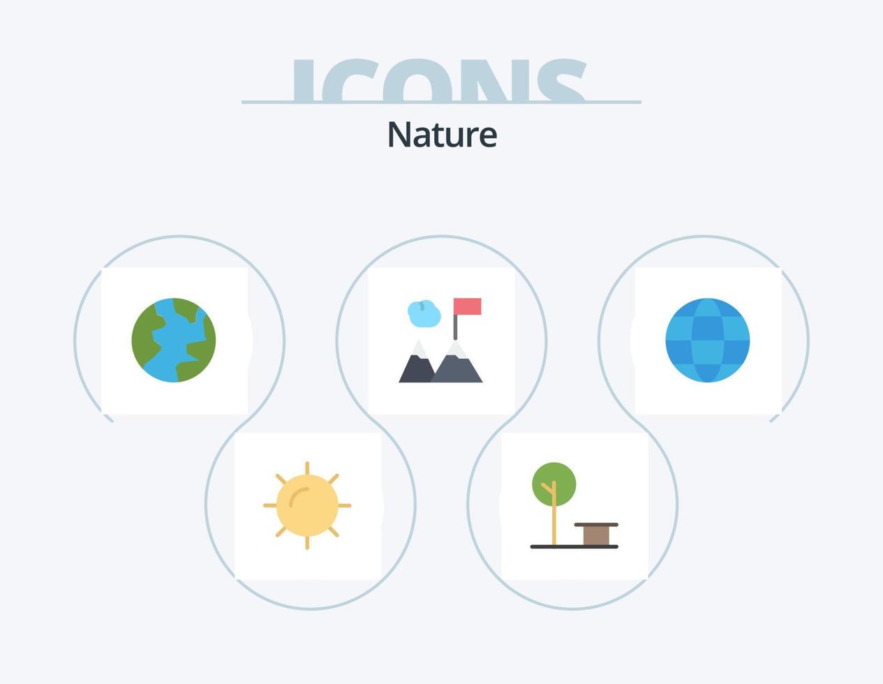 natura piatto icona imballare 5 icona design. . globo. globo. ambiente. montagne vettore