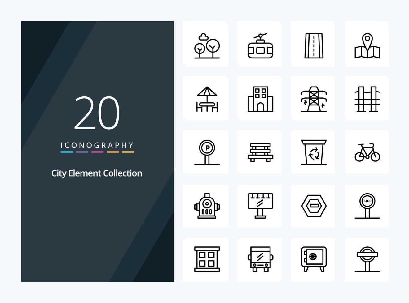 20 città elemento collezione schema icona per presentazione vettore