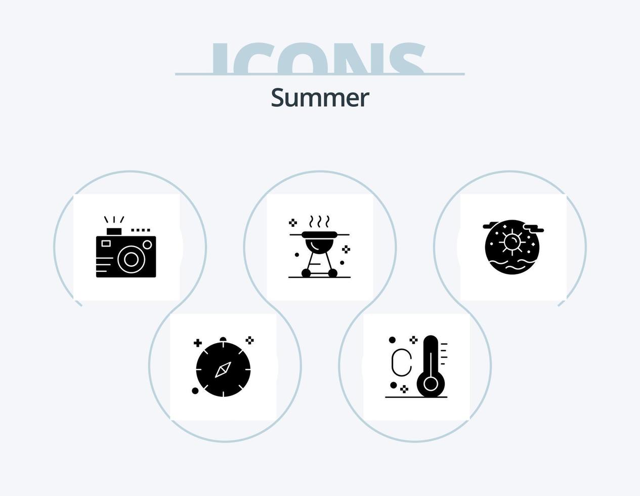 estate glifo icona imballare 5 icona design. terra. griglia. lente. cibo. barbecue vettore