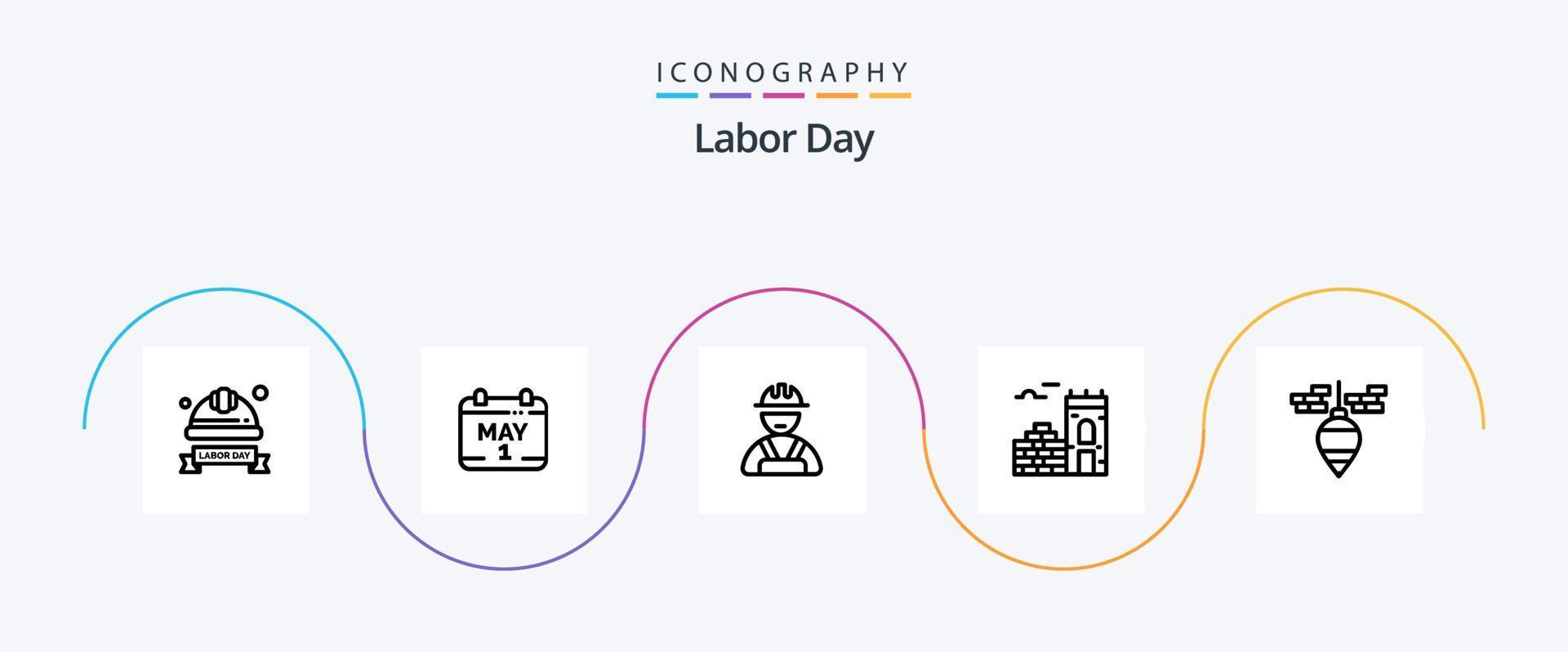 lavoro duro e faticoso giorno linea 5 icona imballare Compreso mattone . Data . lavoratore. costruttore vettore