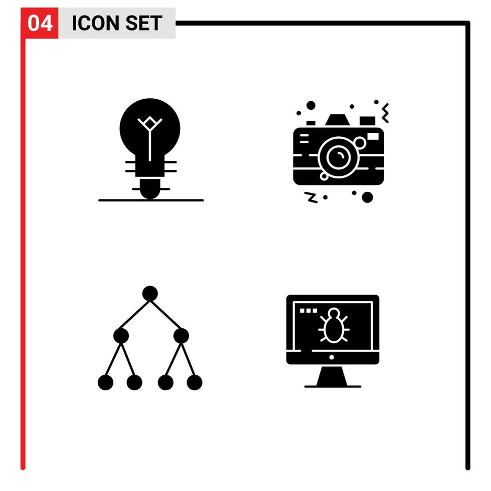 utente interfaccia imballare di 4 di base solido glifi di lampadina sociale telecamera immagine tenere sotto controllo modificabile vettore design elementi