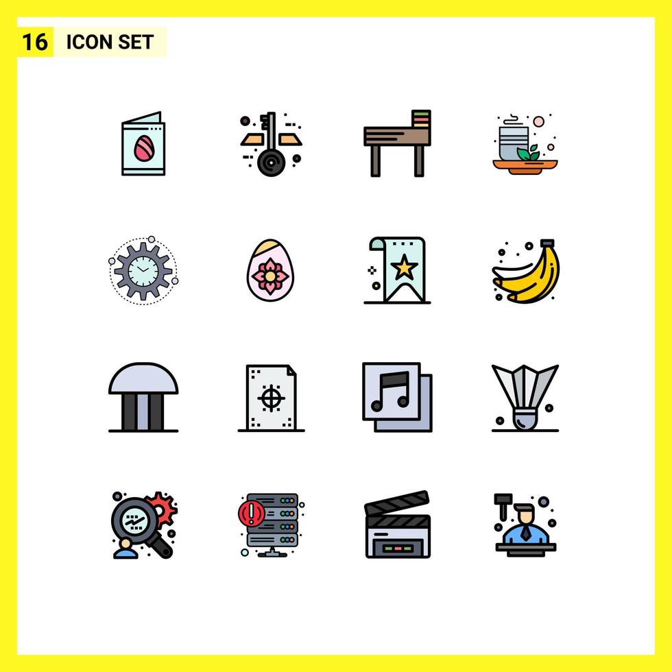 mobile interfaccia piatto colore pieno linea impostato di 16 pittogrammi di produttività gestione formazione scolastica efficienza tè modificabile creativo vettore design elementi