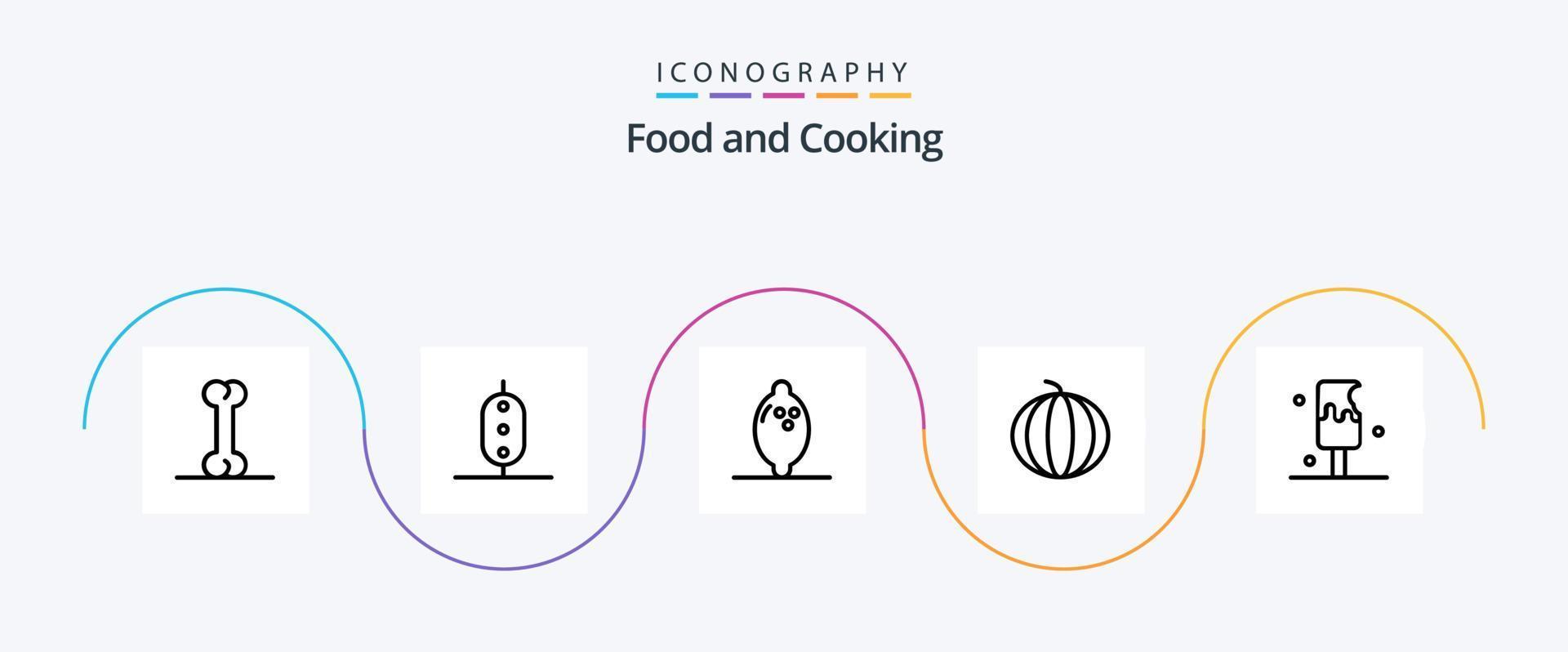 cibo linea 5 icona imballare Compreso . ghiaccio crema. Limone. cibo. anguria vettore