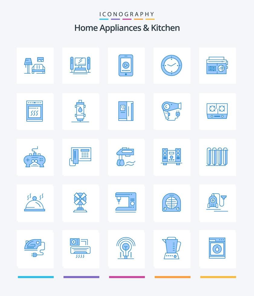 creativo casa elettrodomestici e cucina 25 blu icona imballare come come musica. macchina. Telefono. bussola. tempo vettore