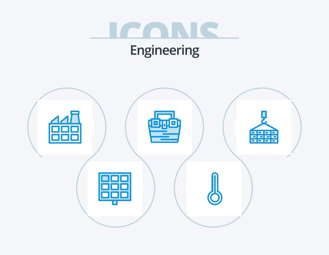 ingegneria blu icona imballare 5 icona design. gru. carico. industria. costruzione. Materiale vettore