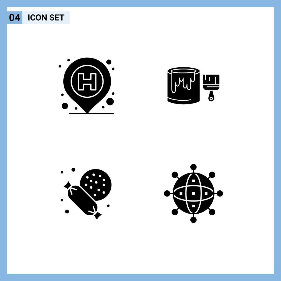 utente interfaccia imballare di 4 di base solido glifi di ospedale dolce cartello dipingere attività commerciale modificabile vettore design elementi